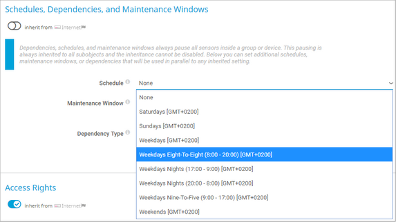 Available Default Schedules in Device Settings